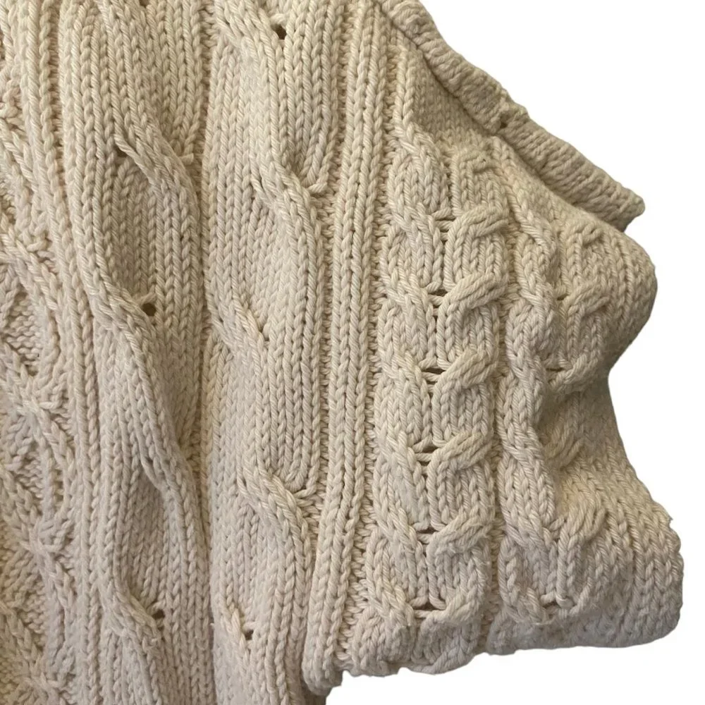 Pure handknit short sleeve beige cardigan shrug cableknit sweater‎ women S/M